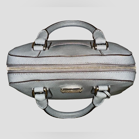 Michael Kors Gray Top Handle Satchel Handbag Silver Chrome Hardware Logo S/M - Picture 3 of 10